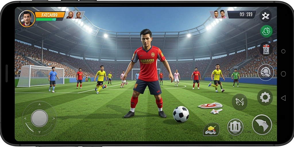 Gameplay menegangkan dalam FATCAI99 saat bertanding di lapangan.