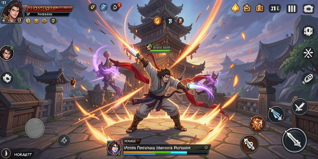 Screenshot HOKAGE77 menampilkan aksi pertahanan yang mendebarkan dalam game Tower Defense.