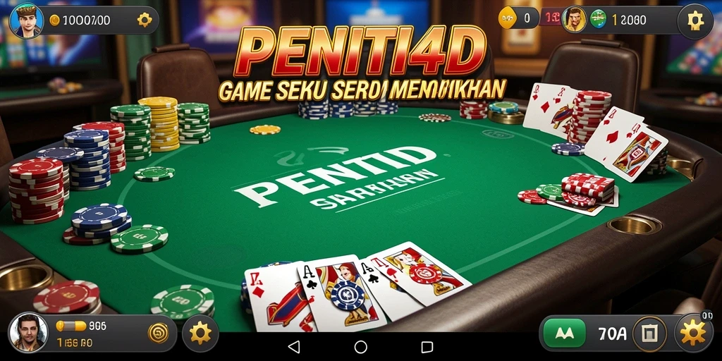 Tampilan gameplay seru dalam PENITI4D dengan pemain yang bersaing di meja Poker.