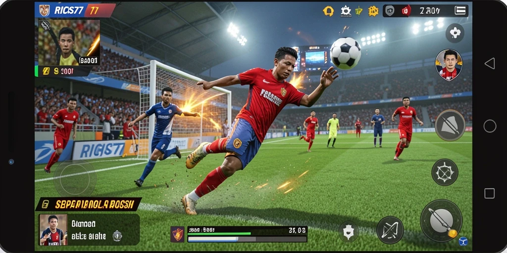 Menampilkan gameplay sepak bola yang intens dan interaktif.