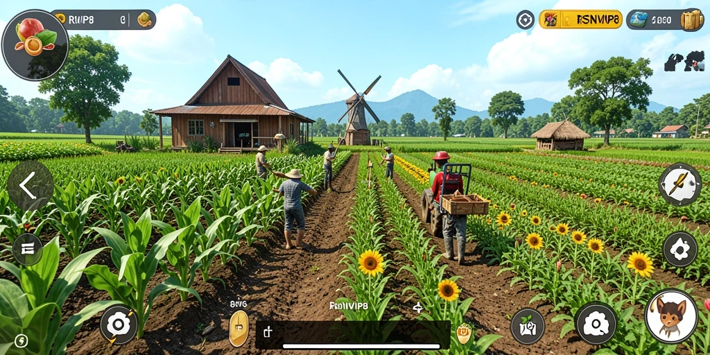 Tampilan gameplay RSNVIP8 yang seru saat bertani dan merawat hewan.