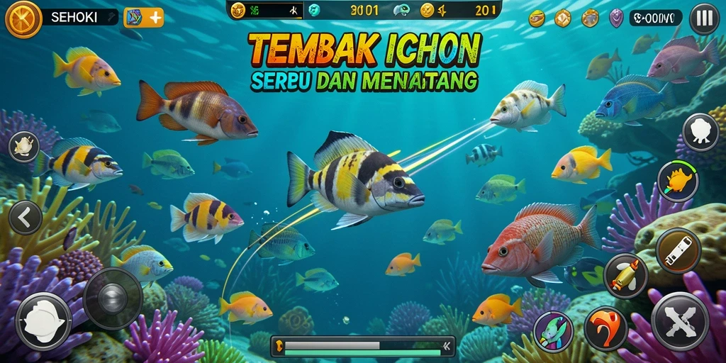 Gambaran gameplay seru di SEHOKI saat menembak ikan.