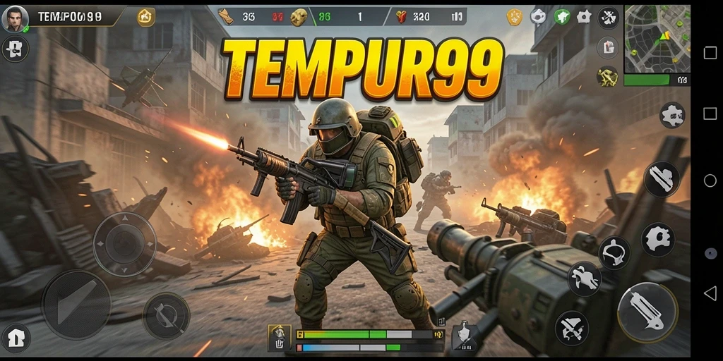 Screenshot menunjukkan aksi seru dalam permainan TPS TEMPUR99.
